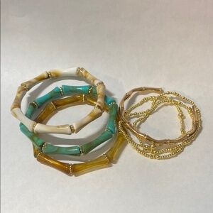 Stacking set - Turquoise/Teal, Browns, Creams and Gold Tones - Bamboo Themed